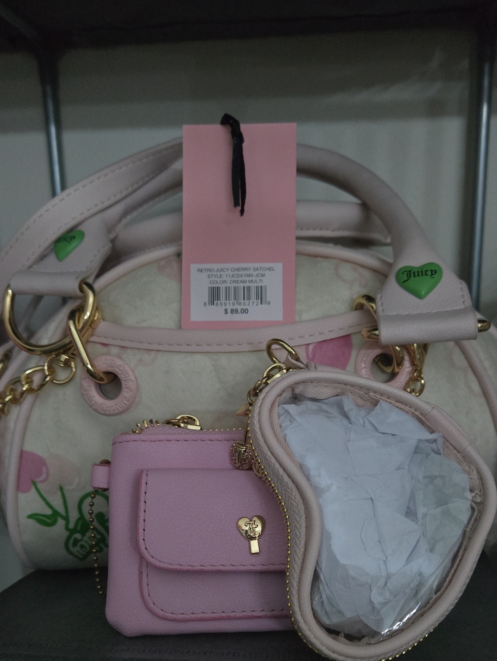 Juicy Couture Light Pink Satchel with Heart Charm & Coin Pouch